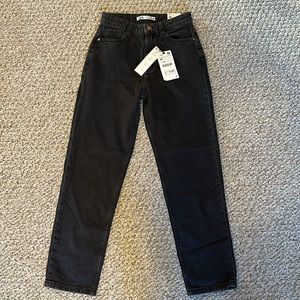Zara Mom Fit Black Ankle Jeans Sz 4/36 High Rise Super Soft NEW